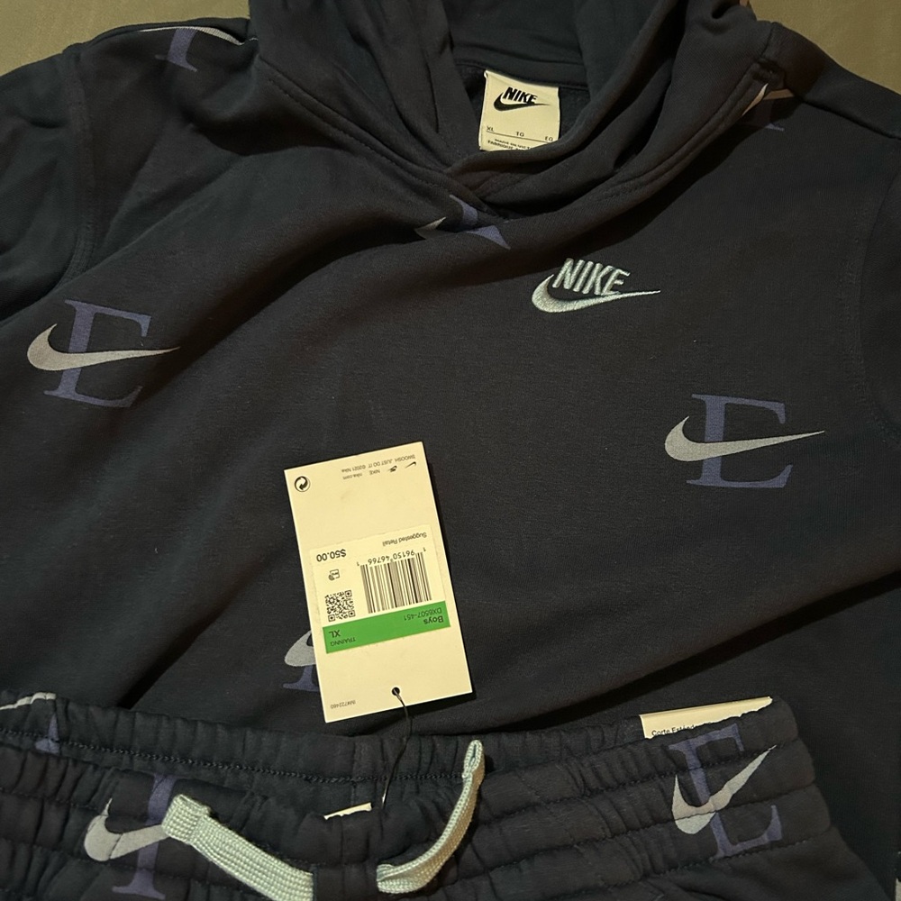 Nike Kids Navy Hoodie & Jogger Set with Light Blue Logos